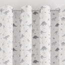 eyelet grey dinosaurs print children's bedroom and nursery curtains, grey and white.