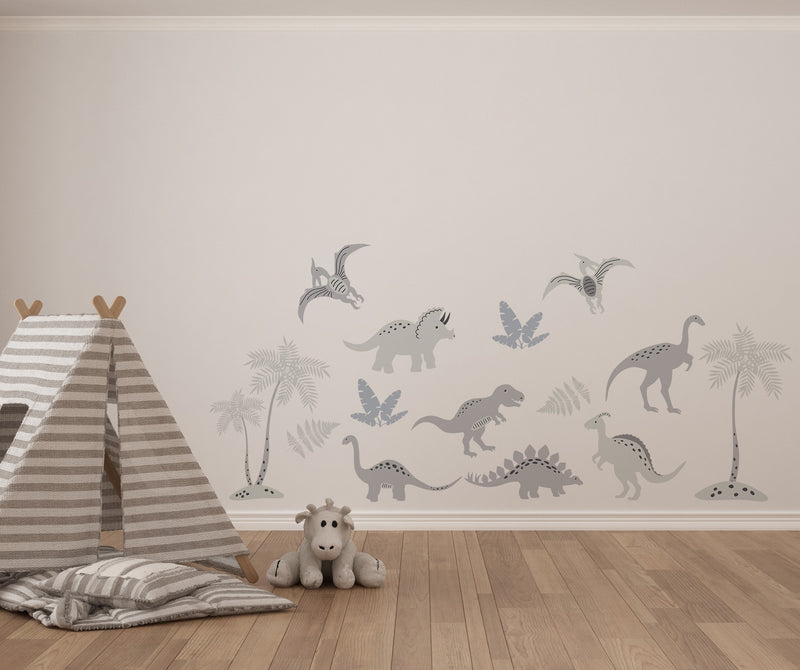 Grey dinosaur children's bedroom and nursery wall stickers gender neutral