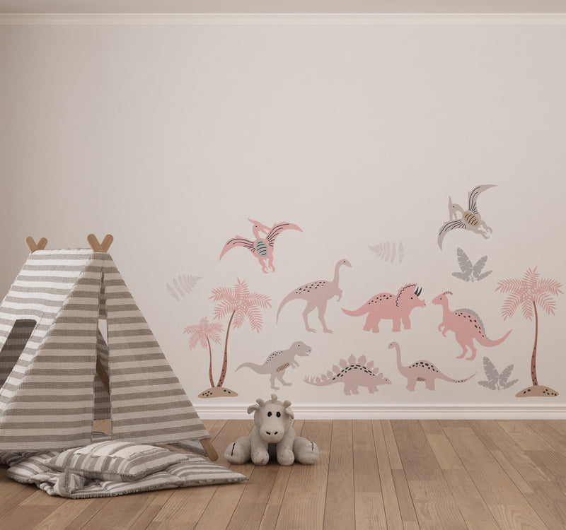Pink dinosaur children's bedroom and nursery wall stickers