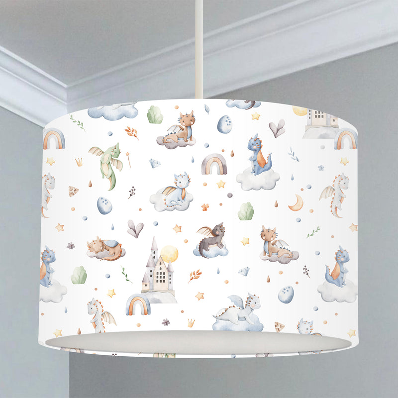 Dragon babies lampshade, white, children's bedroom and nursery decor