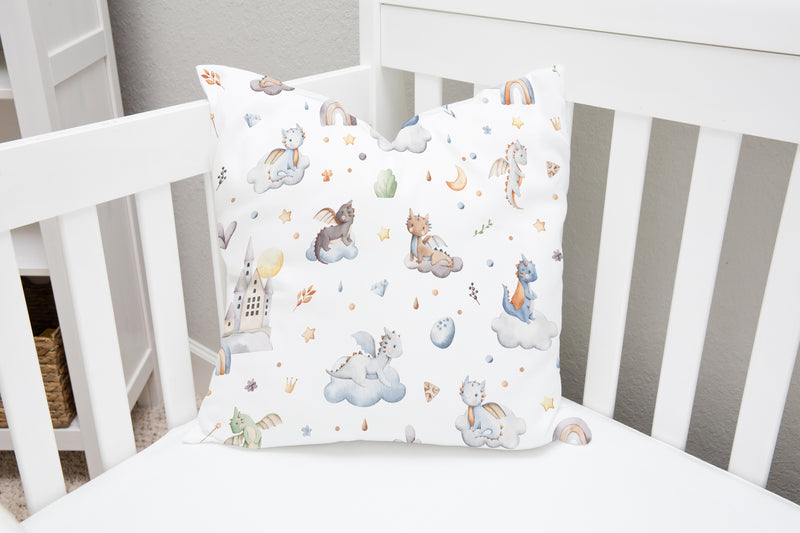 Dragon babies children's bedroom and nursery cushions and pillows, gender neutral nursery decor and soft furnishings. 