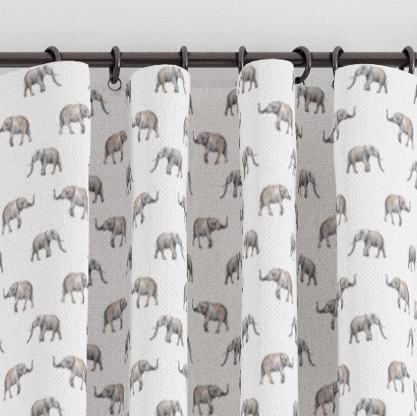 Grey elephant children's bedroom and nursery blackout lined pencil pleat curtains