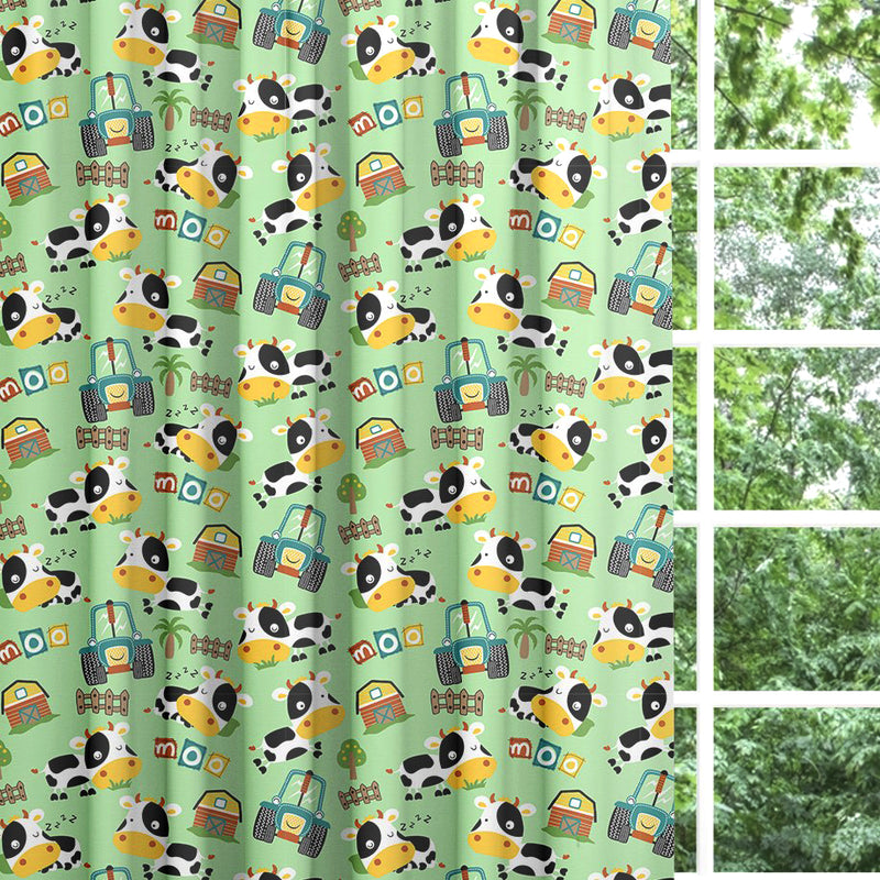 Backout lined children's bedroom and nursery curtains, farmyard, cow, sheep, tractor.