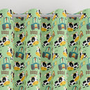 eyelet farmyard scene print children's bedroom and nursery curtains, yellow, green, black, blue and white.