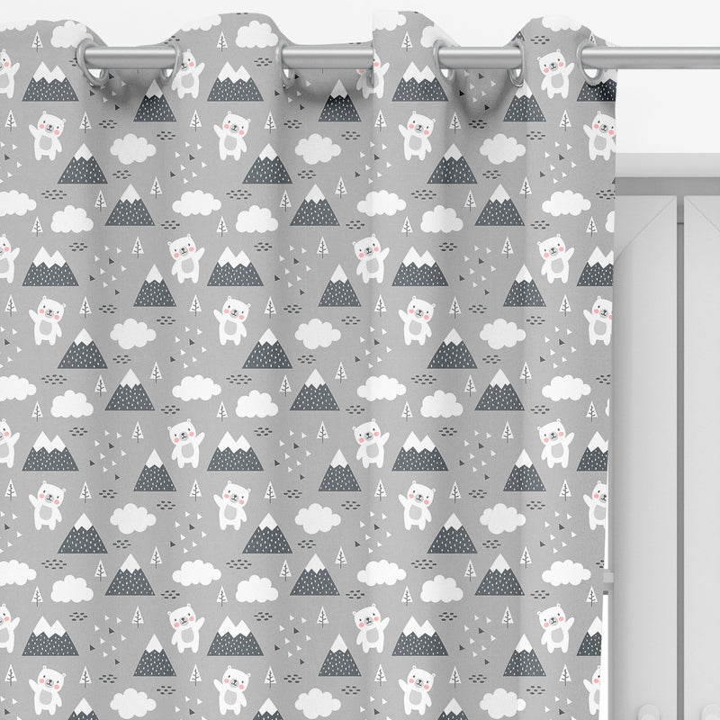 Bear and Mountain curtains, grey freeshipping - Big Little Bedrooms