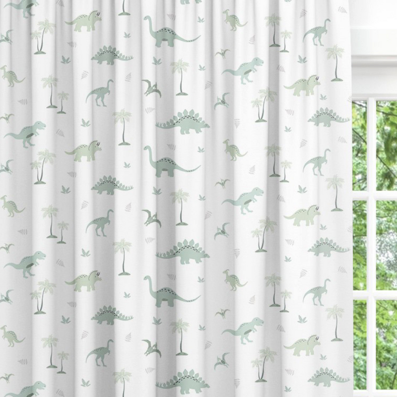 Made to measure blackout lined dinosaurs children's bedroom and nursery curtains, green, pencil pleat or eyelet