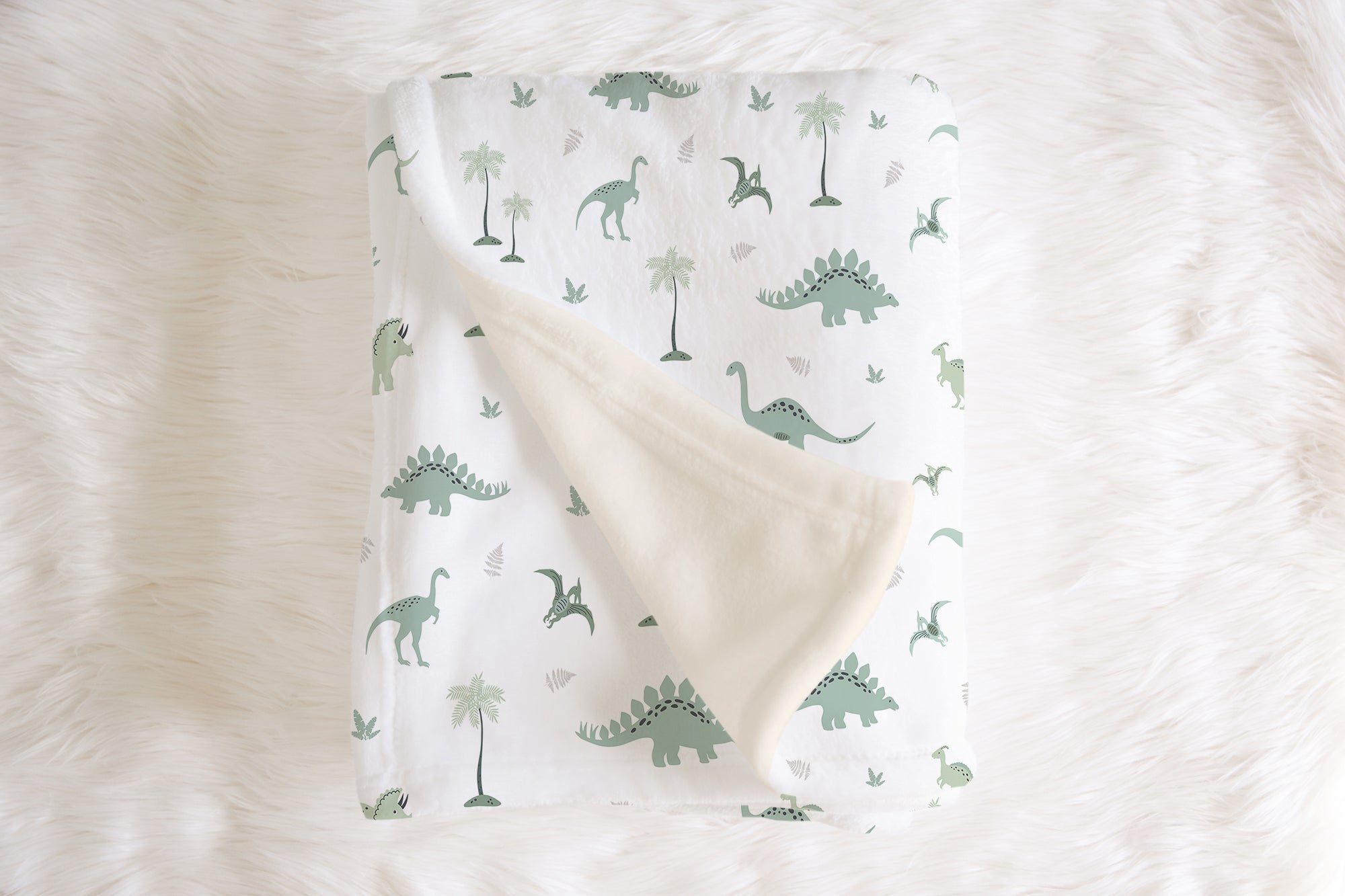 Green dinosaurs fleece baby blanket- Big Little Bedrooms- Free Shipping