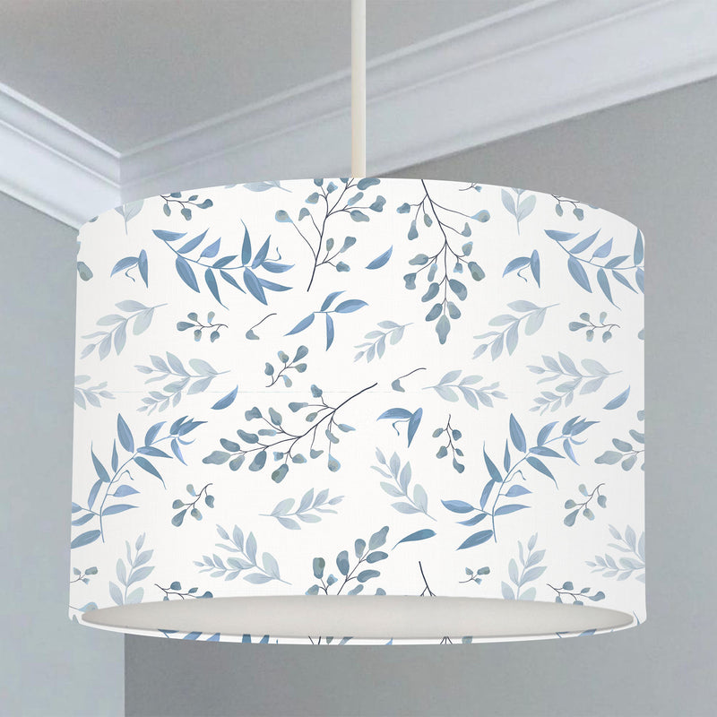 Children's bedroom and nursery lampshade, grey and blue leaves.