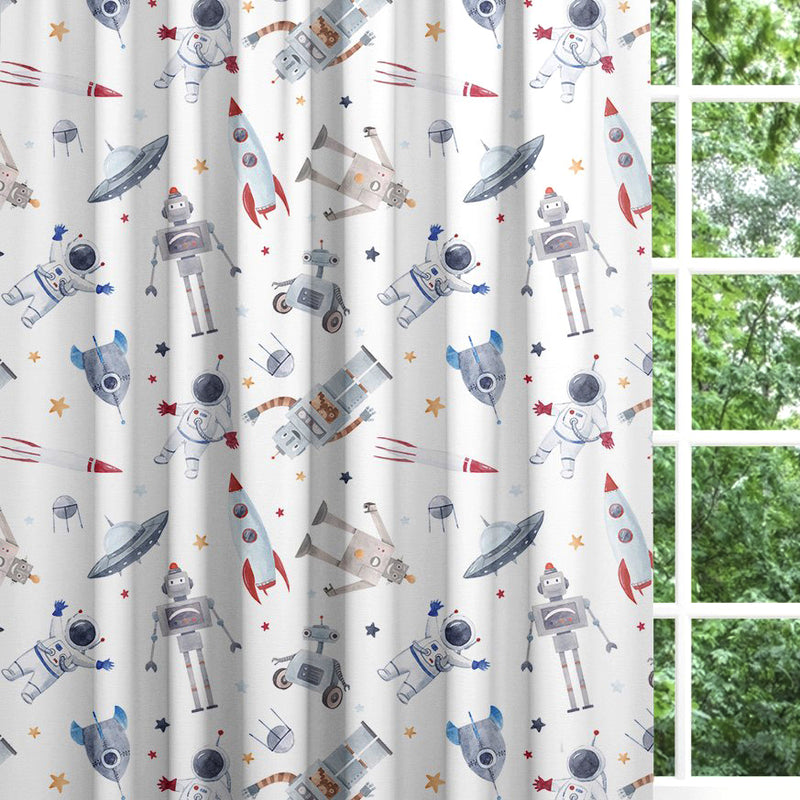 Space and Robot curtains, white freeshipping - Big Little Bedrooms