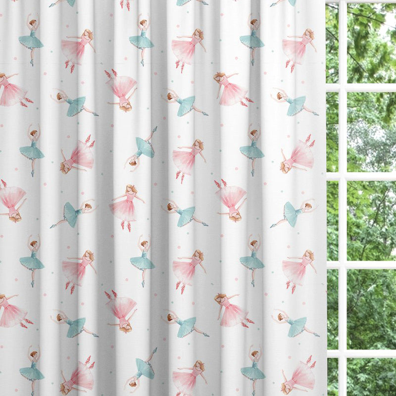 Pink and mint green ballerina children's bedroom and nursery blackout lined curtains