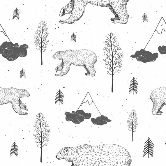 Monochrome bear and mountains, children's bedroom and nursery decor, black and white. Big Little Bedrooms. Free Shipping. 