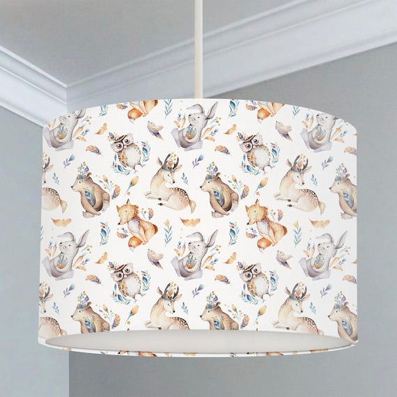Boho woodland animals children's bedroom and nursery ceiling lampshade