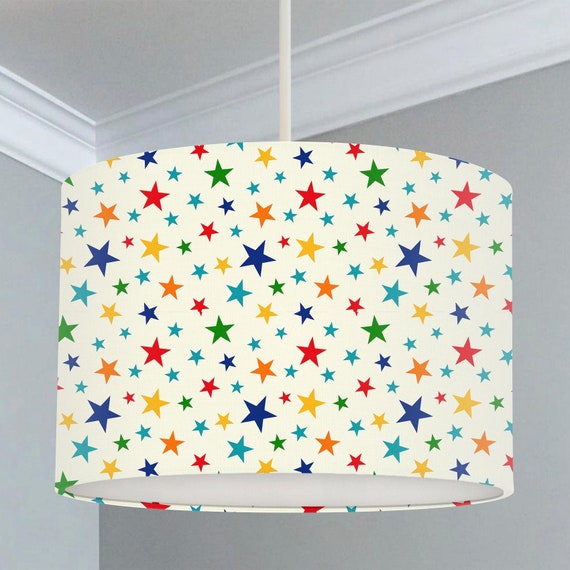 Multi coloured stars children's bedroom and nursery ceiling lampshade.
