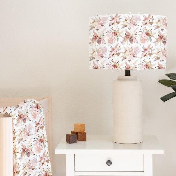 Dusky pink florals children's bedroom and nursery lampshade lightshade for ceiling fitting or lamp base.