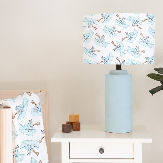 Bunny rabbit and paper sailing boats children's bedroom and nursery lampshade lightshade for ceiling fitting or lamp base. 