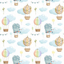 Hot air balloons in a cloudy sky, gender neutral, children's bedroom and nursery decor. Big Little Bedrooms. Free Shipping. 