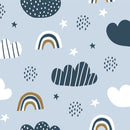 Rainbows and clouds on a blue background, children's bedroom and nursery décor. Big Little Bedrooms. Free Shipping. 