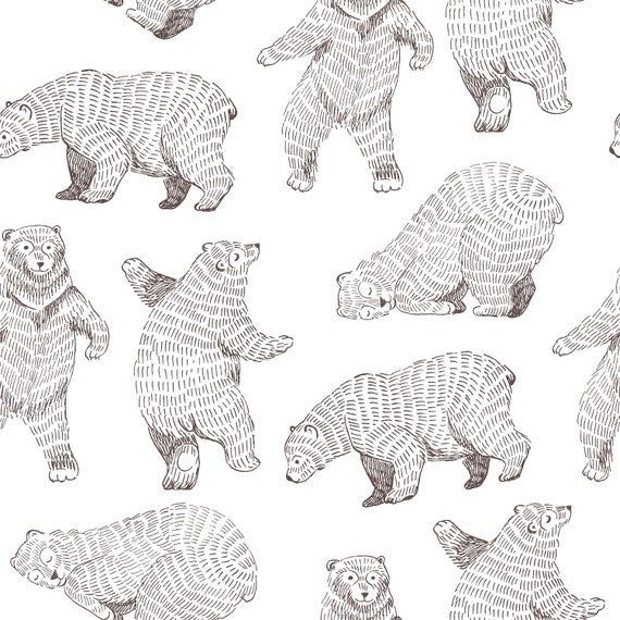 Dancing brown bears, children's bedroom and nursery decor, brown and white. Big Little Bedrooms. Free Shipping. 