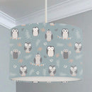 Owl print children's bedroom and nursery ceiling lampshade, green.
