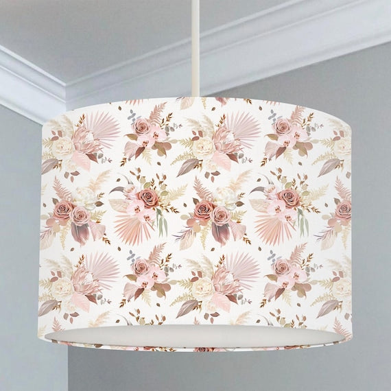 Dusky pink florals children's bedroom and nursery ceiling lampshade.