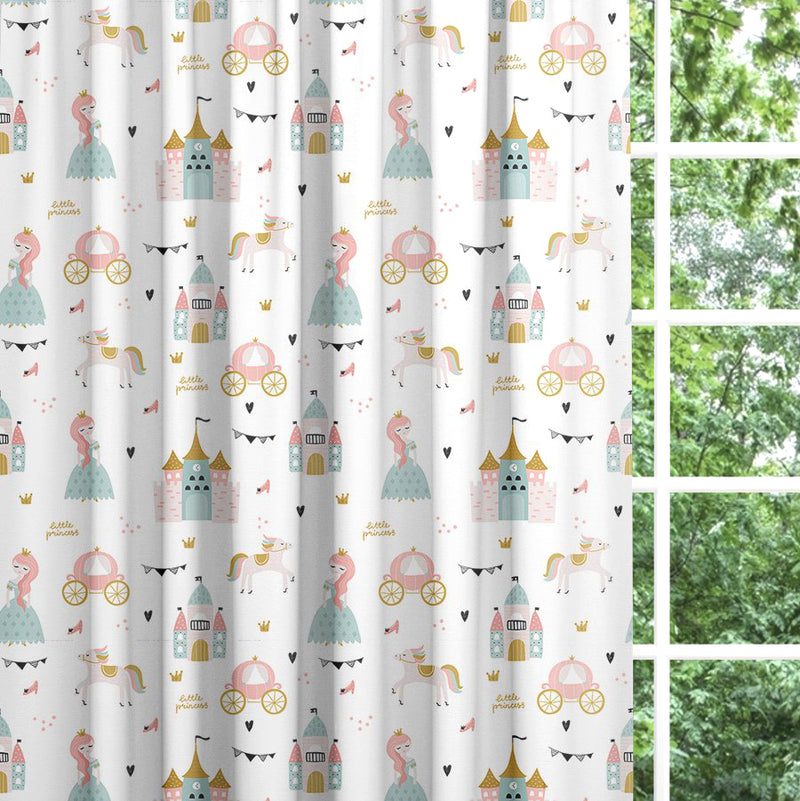 Little princess blackout lined children's bedroom and nursery curtains, pink and mint green, pencil pleat or eyelet. 