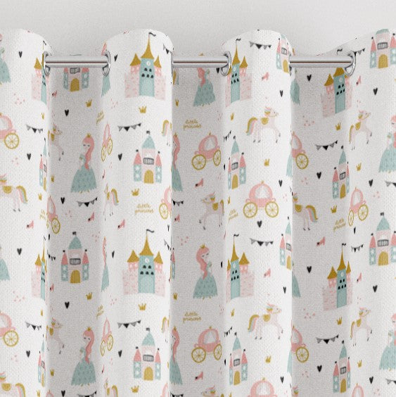 Little princess blackout lined children's bedroom and nursery curtains, pink and mint green, pencil pleat or eyelet. 