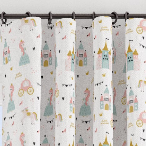 Little princess blackout lined children's bedroom and nursery curtains, pink and mint green, pencil pleat or eyelet. 