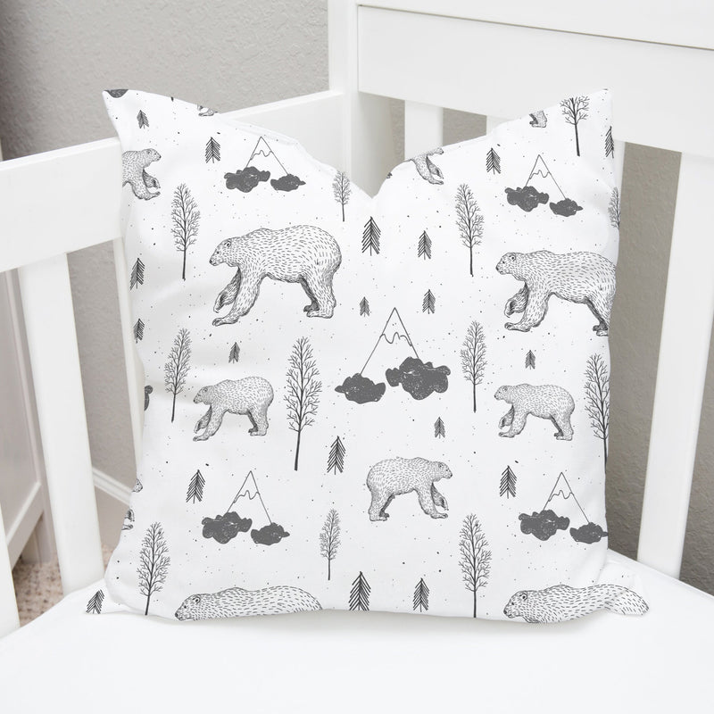 Monochrome Bear and Mountains Cushion Cover