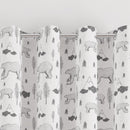 eyelet monochrome bear and mountains print children's bedroom and nursery curtains, black and white. 