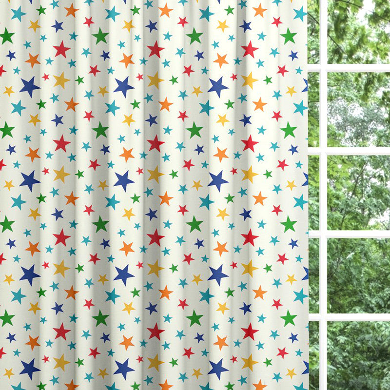 Backout lined children's bedroom and nursery curtains, Multi Coloured Stars.