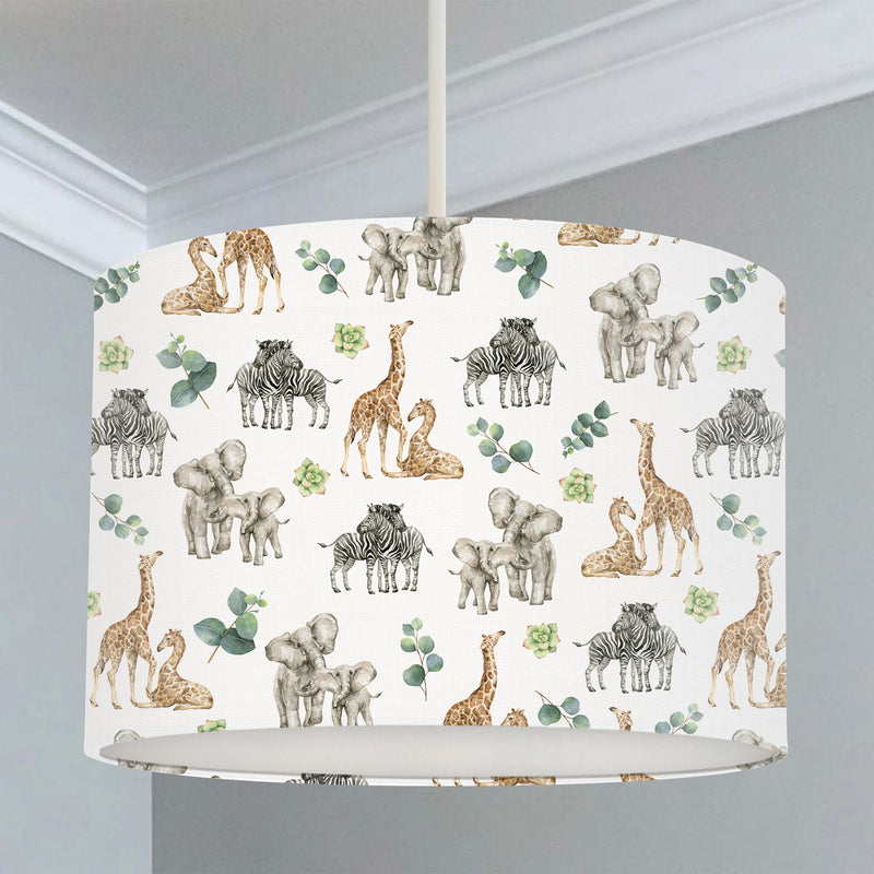 Mummy and baby safari animals children's bedroom and nursery lampshade