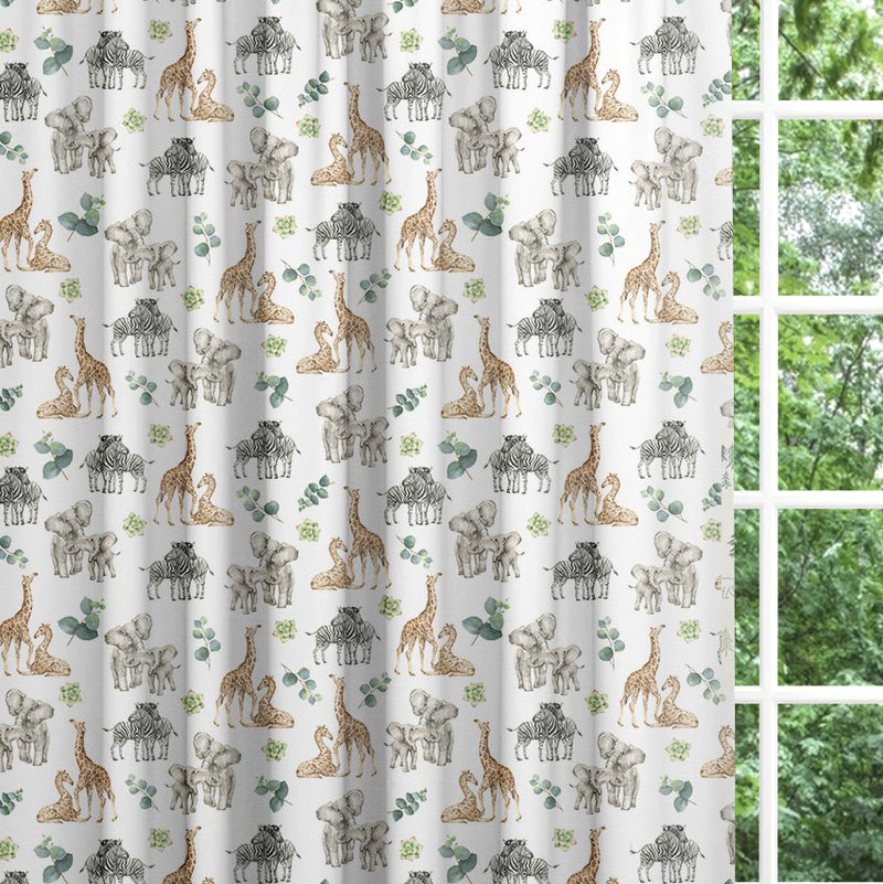 Mummy and baby safari animals children's bedroom and nursery blackout lined curtains