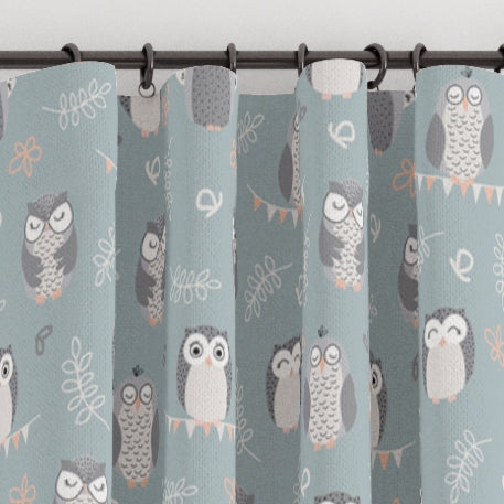 Pencil pleat children's bedroom and nursery curtains in sweet little owls print. Big Little Bedrooms. Free Shipping. 