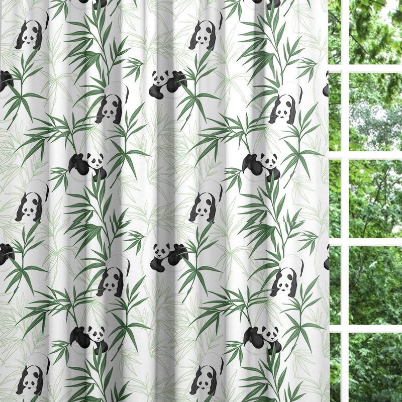 Panda bear children's bedroom and nursery blackout lined curtains, black, white and green