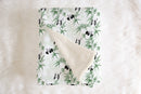 Panda bear baby blanket, black, white and green