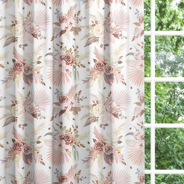 Backout lined children's bedroom and nursery curtains, dusky pink flowers.