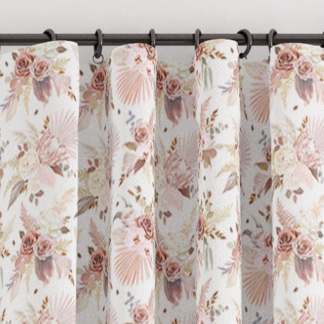 Pencil pleat children's bedroom and nursery curtains in dusky pink flowers print. Big Little Bedrooms. Free Shipping. 