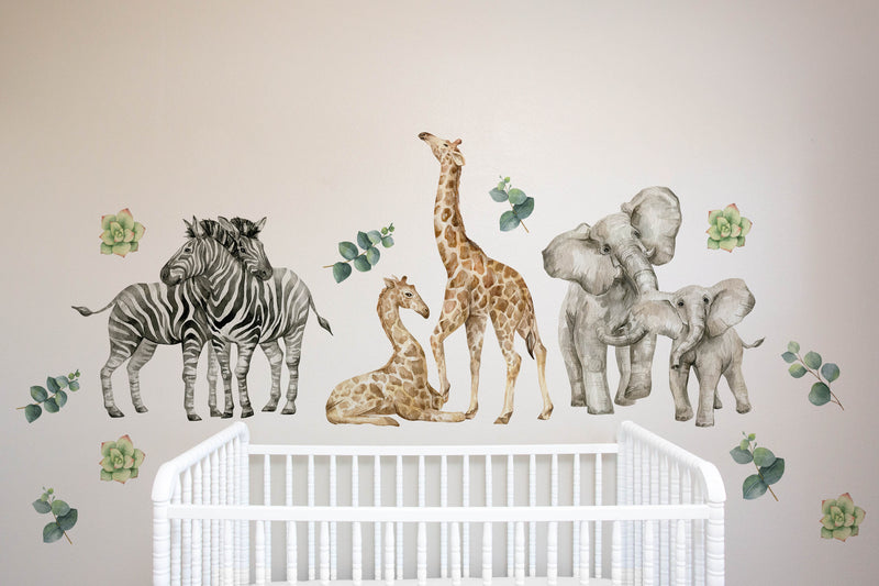 Mummy and baby safari animals children's bedroom and nursery wall stickers. 
