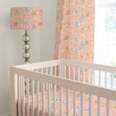 Spring Safari Baby Animals children's bedroom and nursery lampshade, blush pink. This beautiful children's bedroom or nursery lampshade features cute safari baby animals among pretty flowers in bright spring tones of pink, green and yellow.