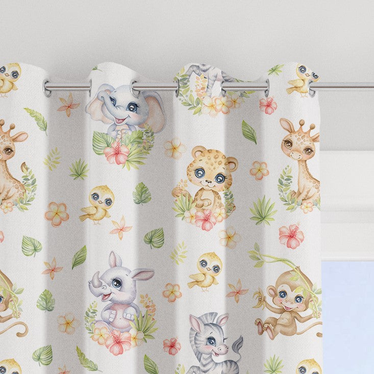 Spring safari baby animals made to measure blackout lined curtains, pink, green, yellow, lavender