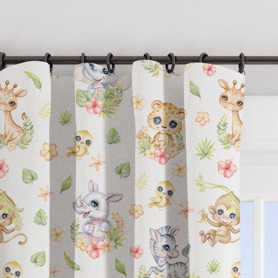 Spring safari baby animals made to measure blackout lined curtains, pink, green, yellow, lavender