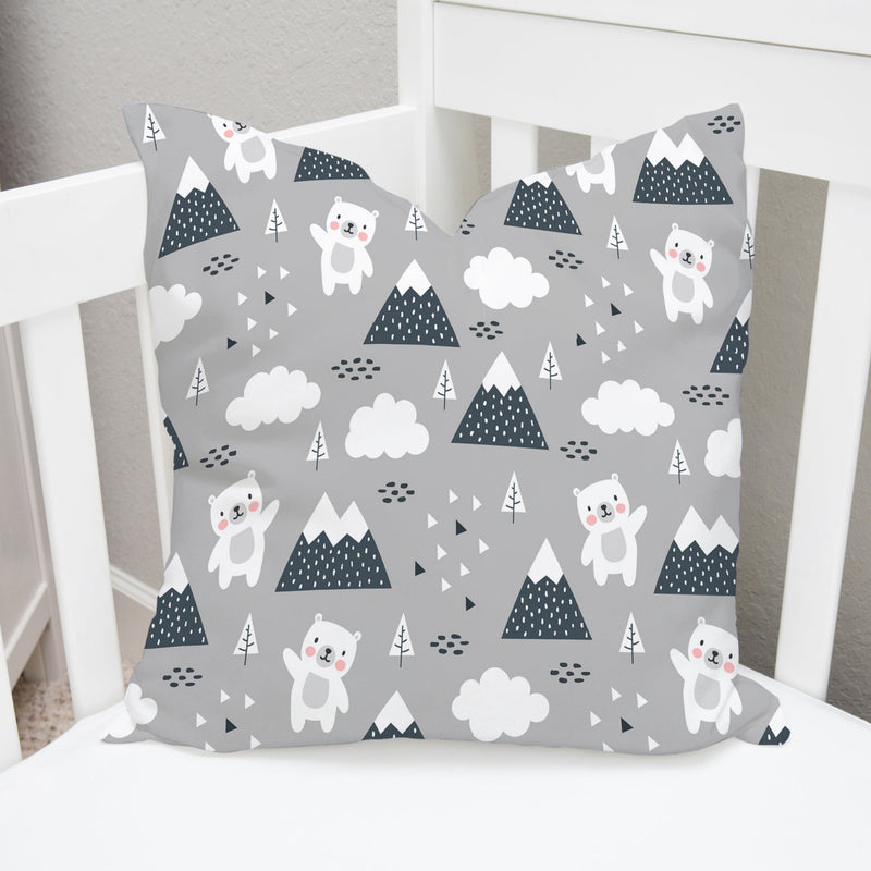 Teddy Bears and Mountains Cushion Cover, Grey