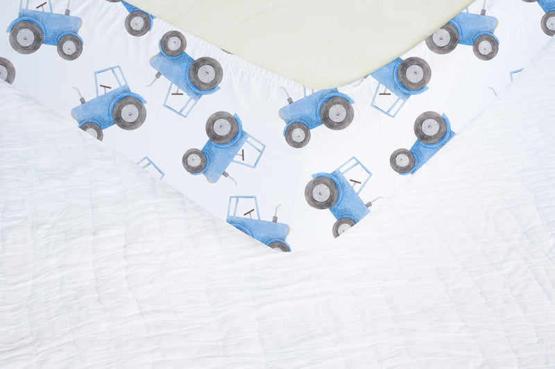 Blue Tractor Fitted Cot Bed Sheet