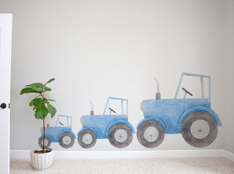 Blue watercolour tractor children's bedroom and nursery wall stickers